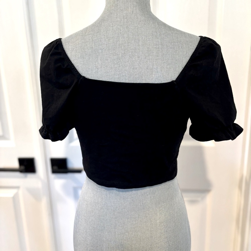 Luvalot Women’s Black Tie Front Top SIZE 2 Cropped Summer Festival Wear Boho - Picture 4 of 7